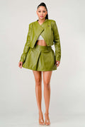 Button Up Pu Leather jacket and Skirt Set ATHINA RETAIL