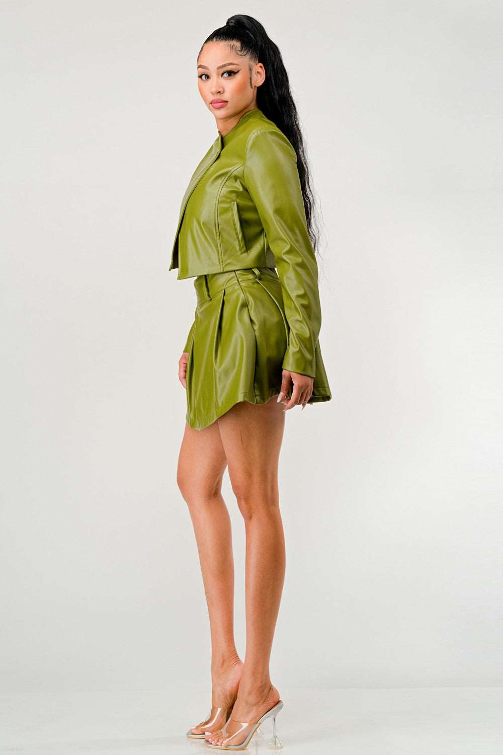 Button Up Pu Leather jacket and Skirt Set ATHINA RETAIL