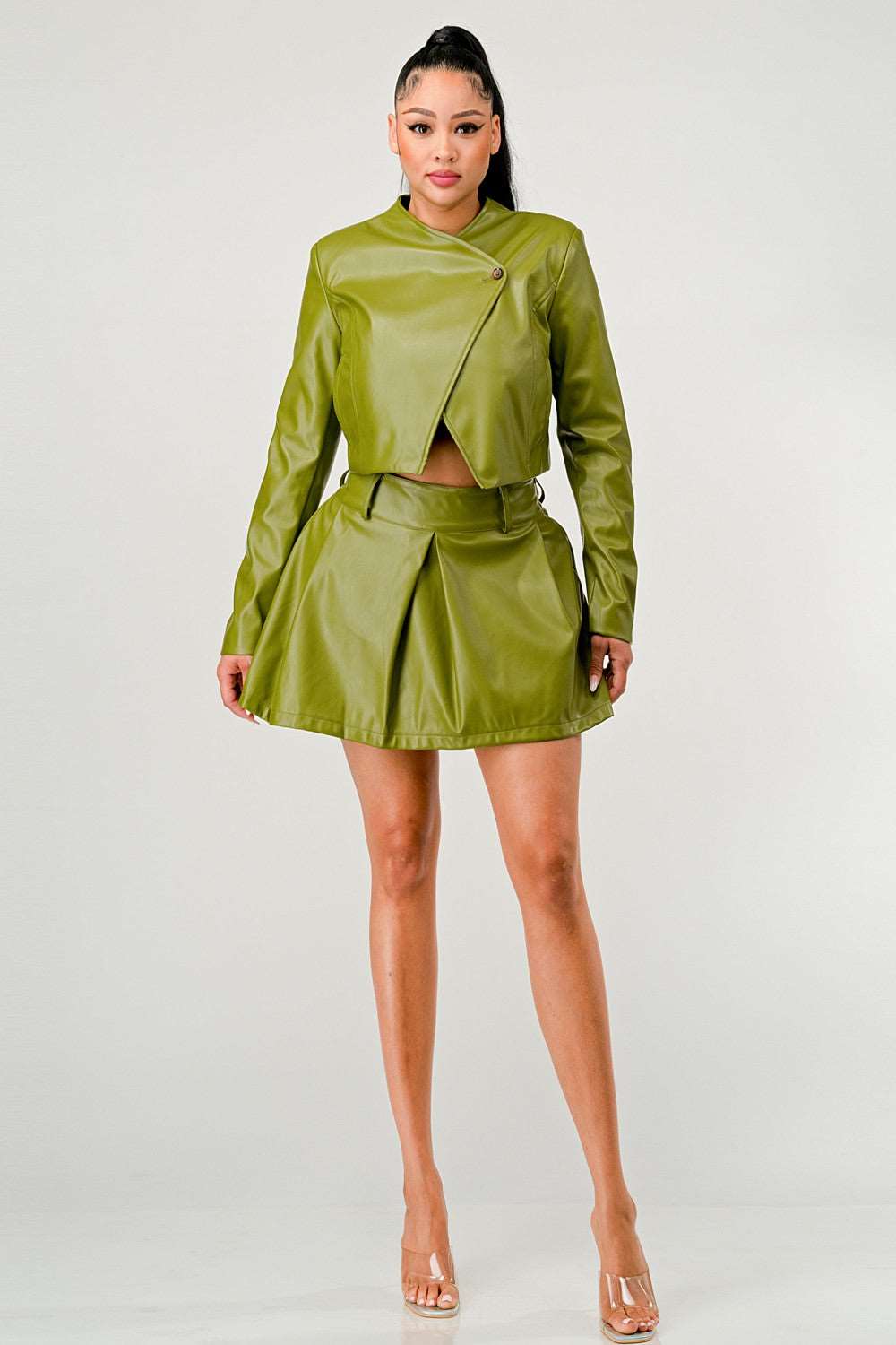 Button Up Pu Leather jacket and Skirt Set ATHINA RETAIL