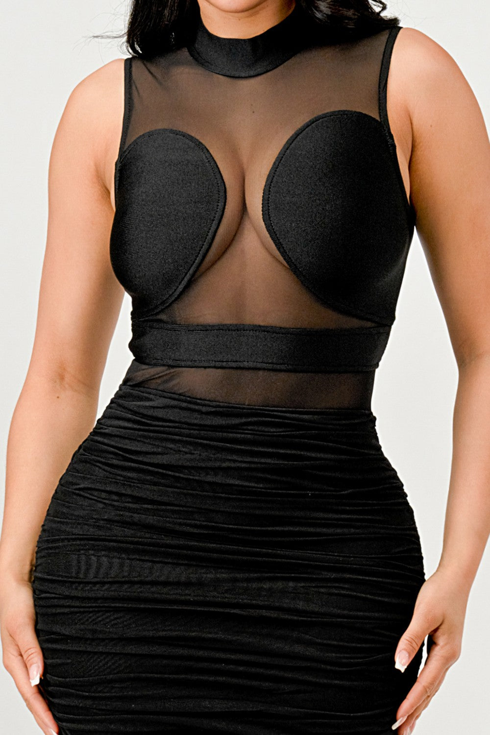 Sleek Black Sheer Illusion Midi Dress ATHINA RETAIL