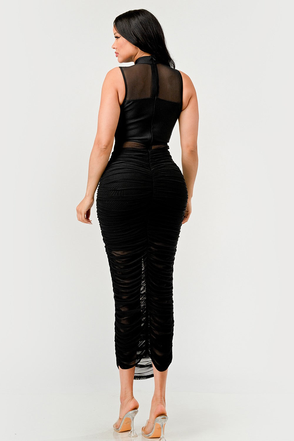 Sleek Black Sheer Illusion Midi Dress ATHINA RETAIL