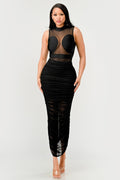 Sleek Black Sheer Illusion Midi Dress ATHINA RETAIL
