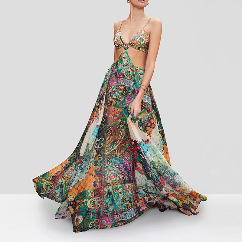 Printed Garden Buckle Slimming Maxi Dress Bella Mia