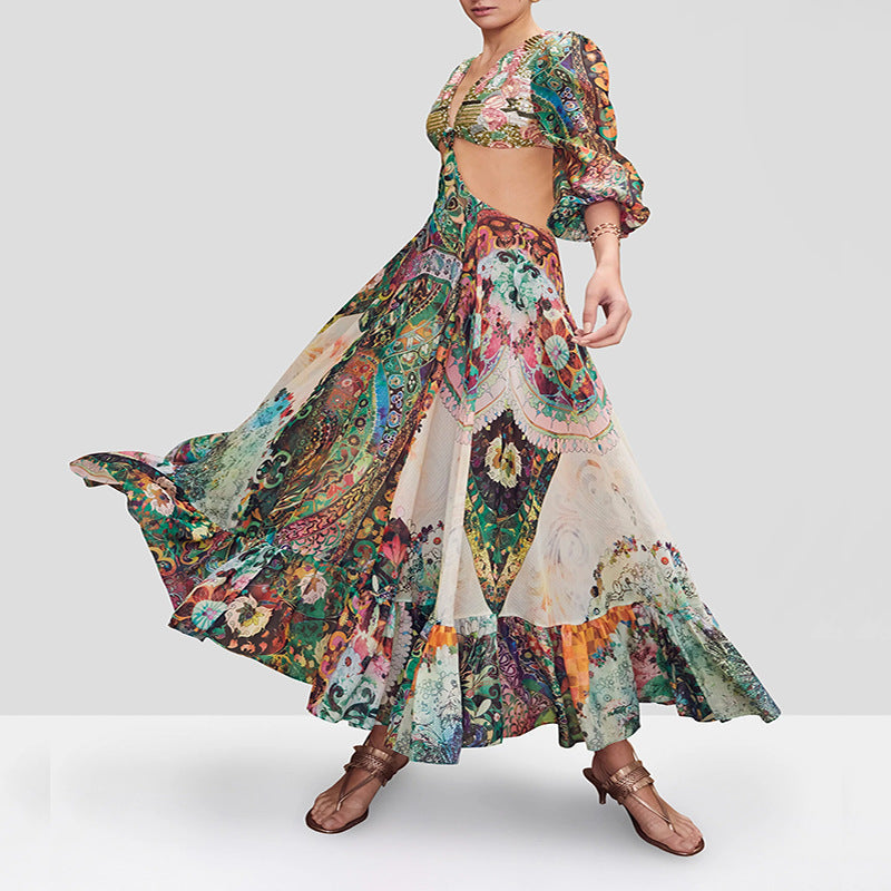 Printed Garden Buckle Slimming Maxi Dress Bella Mia