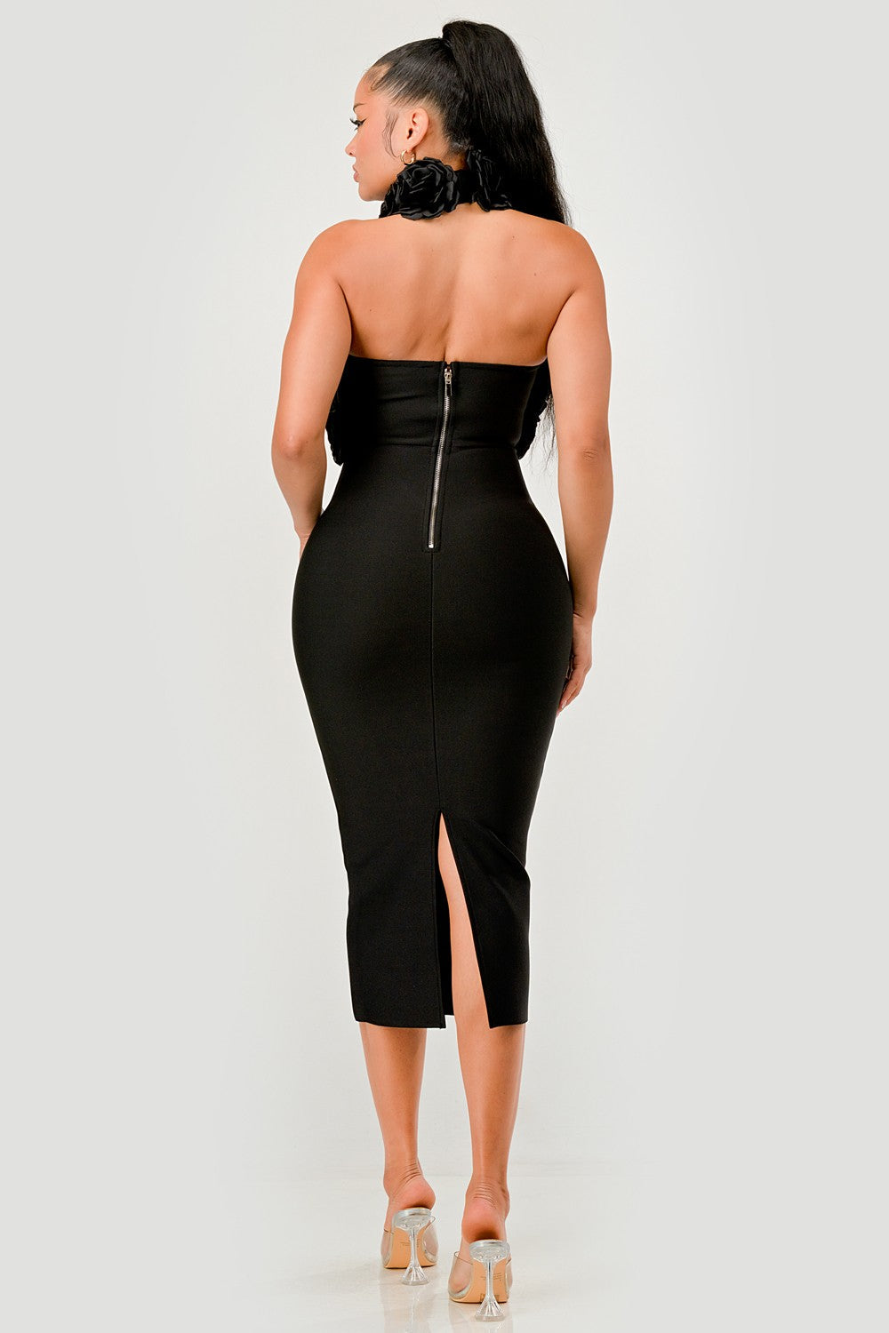 Rose Applique Halter Midi Dress ATHINA RETAIL
