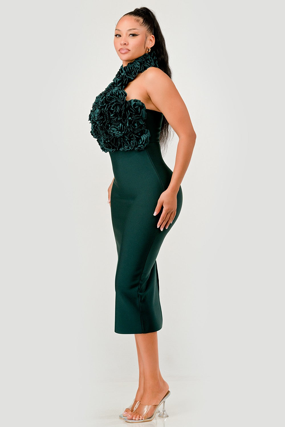 Rose Applique Halter Midi Dress ATHINA RETAIL