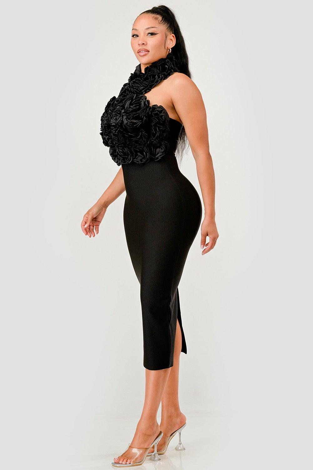 Rose Applique Halter Midi Dress ATHINA RETAIL