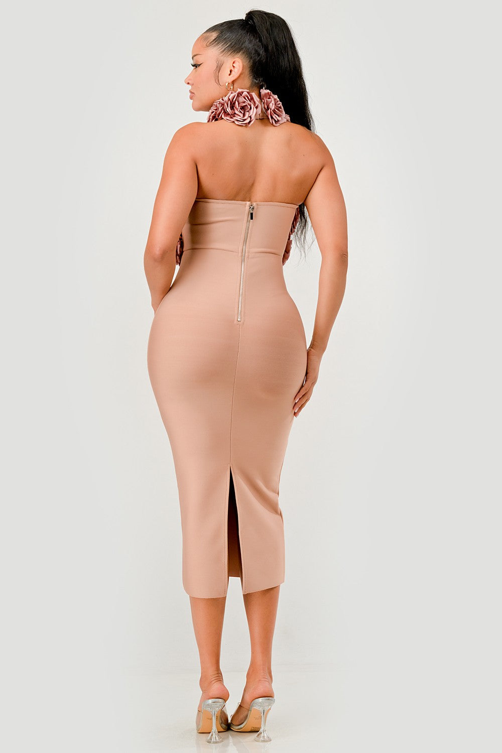 Rose Applique Halter Midi Dress ATHINA RETAIL