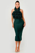 Rose Applique Halter Midi Dress ATHINA RETAIL