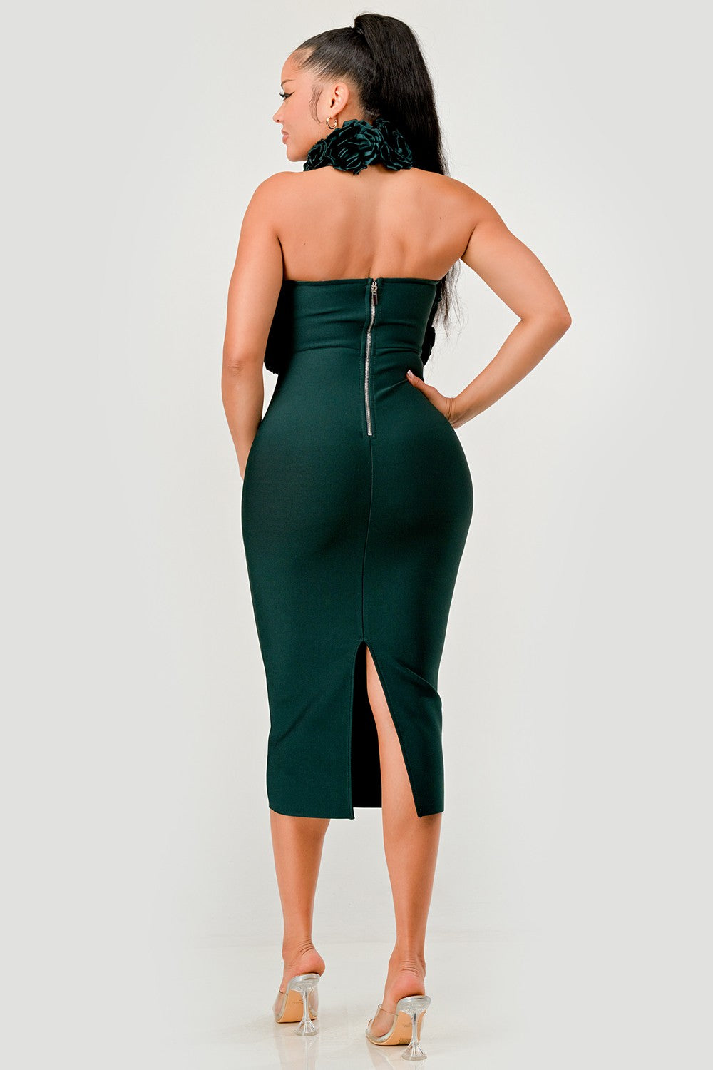 Rose Applique Halter Midi Dress ATHINA RETAIL