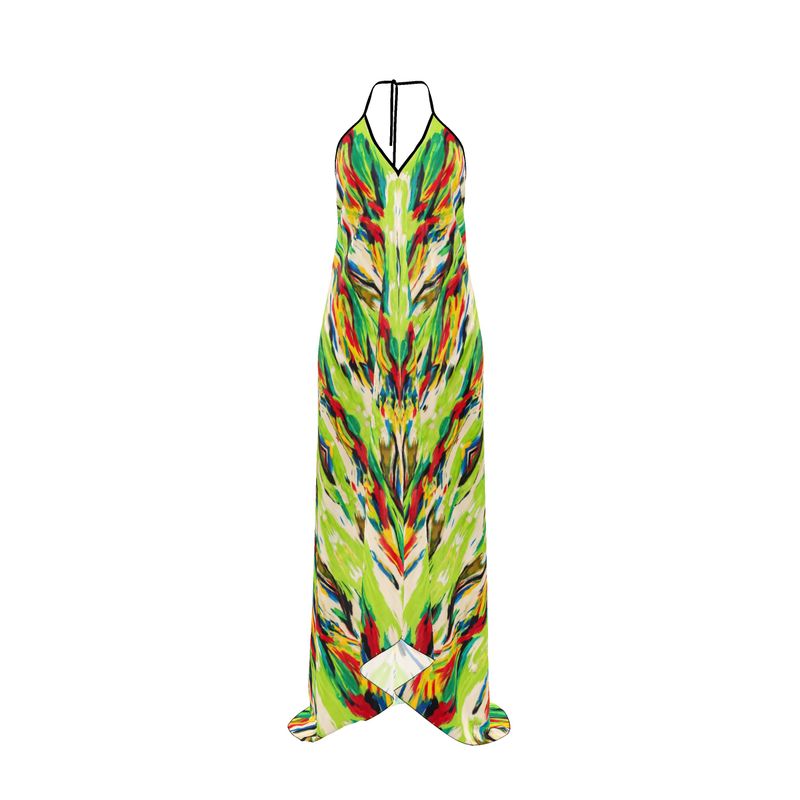 Vibrant Printed Halter Maxi Dress Boho Brown