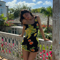 Printed High-Waist Sling Dress