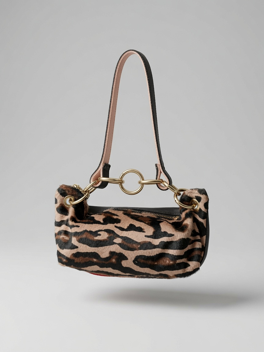 Baby Blair Shoulder Bag, Leopard Print Calf Hair-Black Leather BeAlice