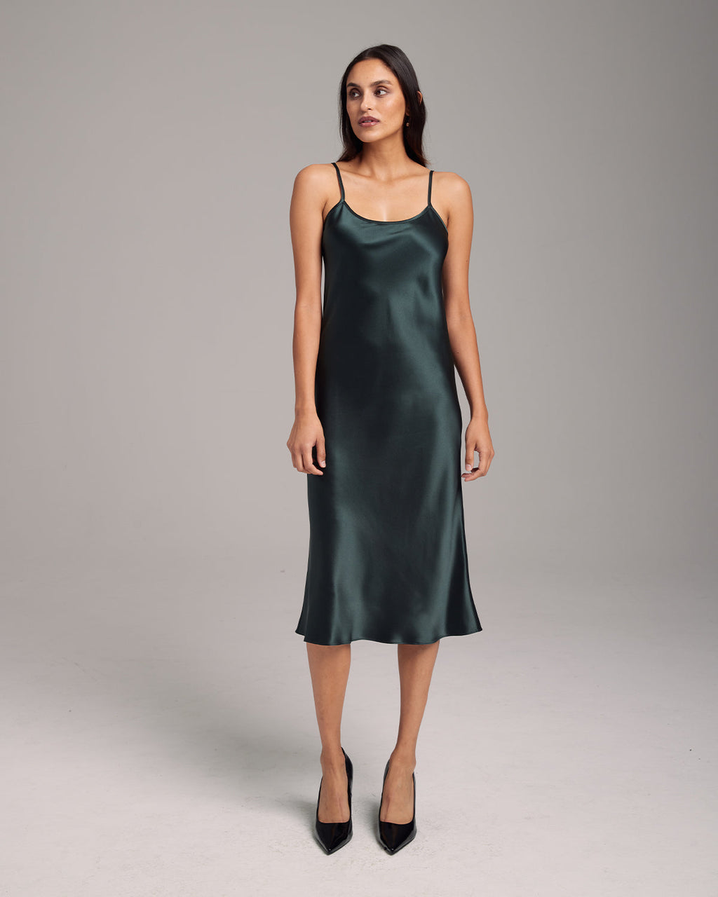 Silk Charmeuse Bias-Cut Midi Slip Dress