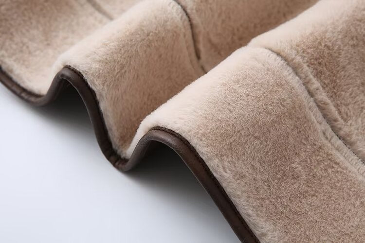 PU Leather Fur-Collar Belted Coat