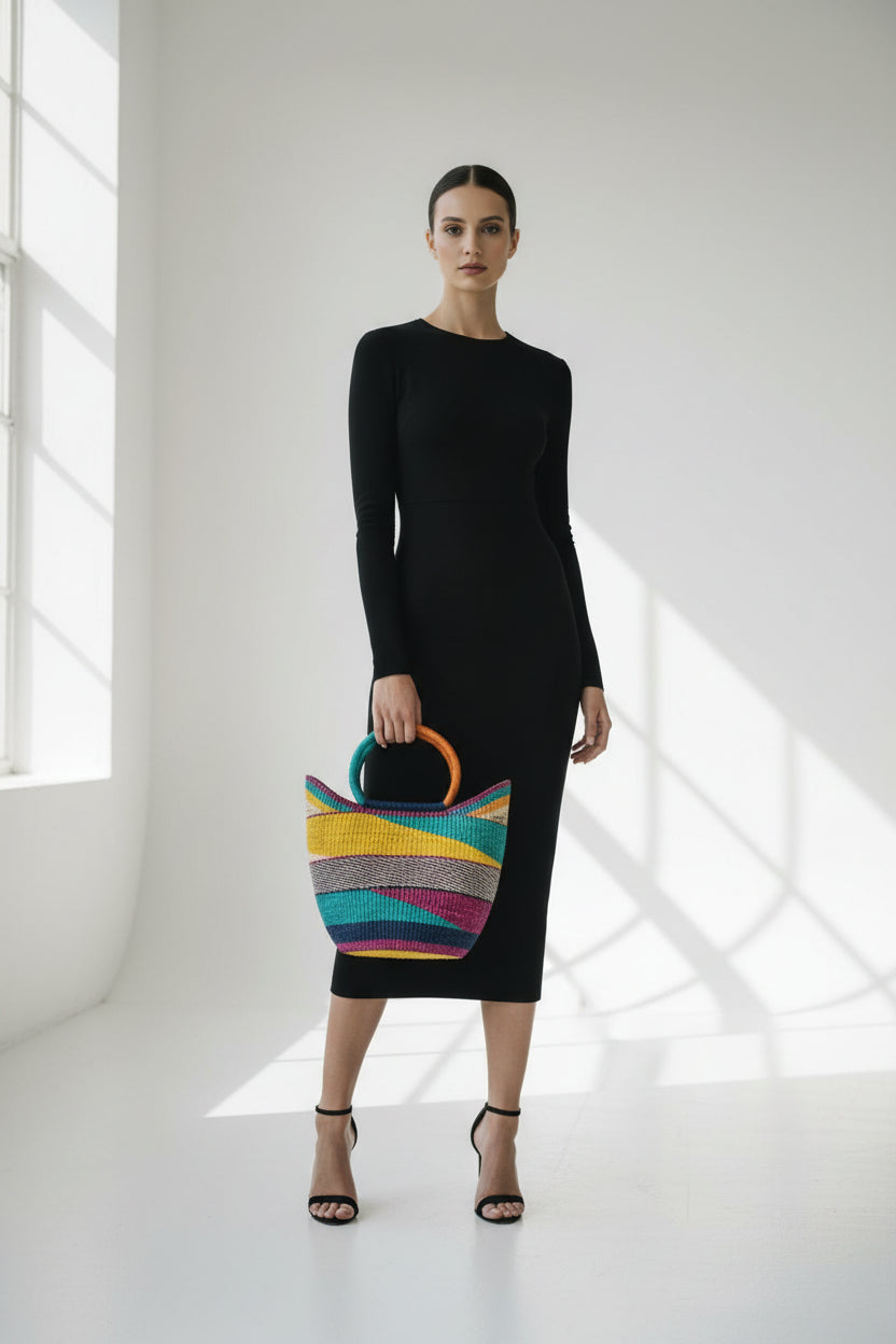 Keteke Colorful Woven Basket – Handwoven Bolga Basket from Ghana Handmade by Akua