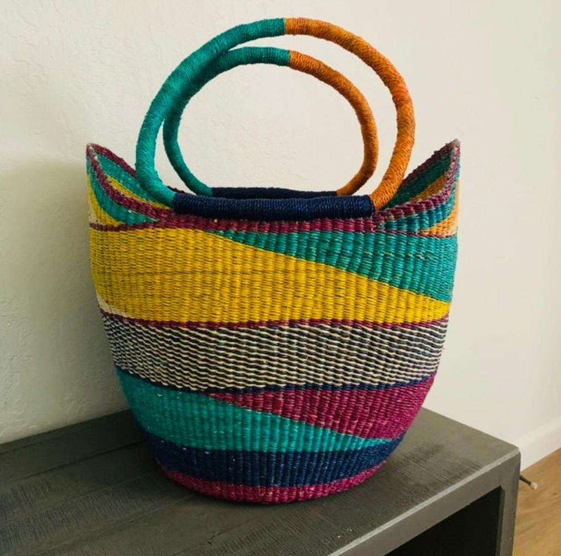 Keteke Colorful Woven Basket – Handwoven Bolga Basket from Ghana Handmade by Akua
