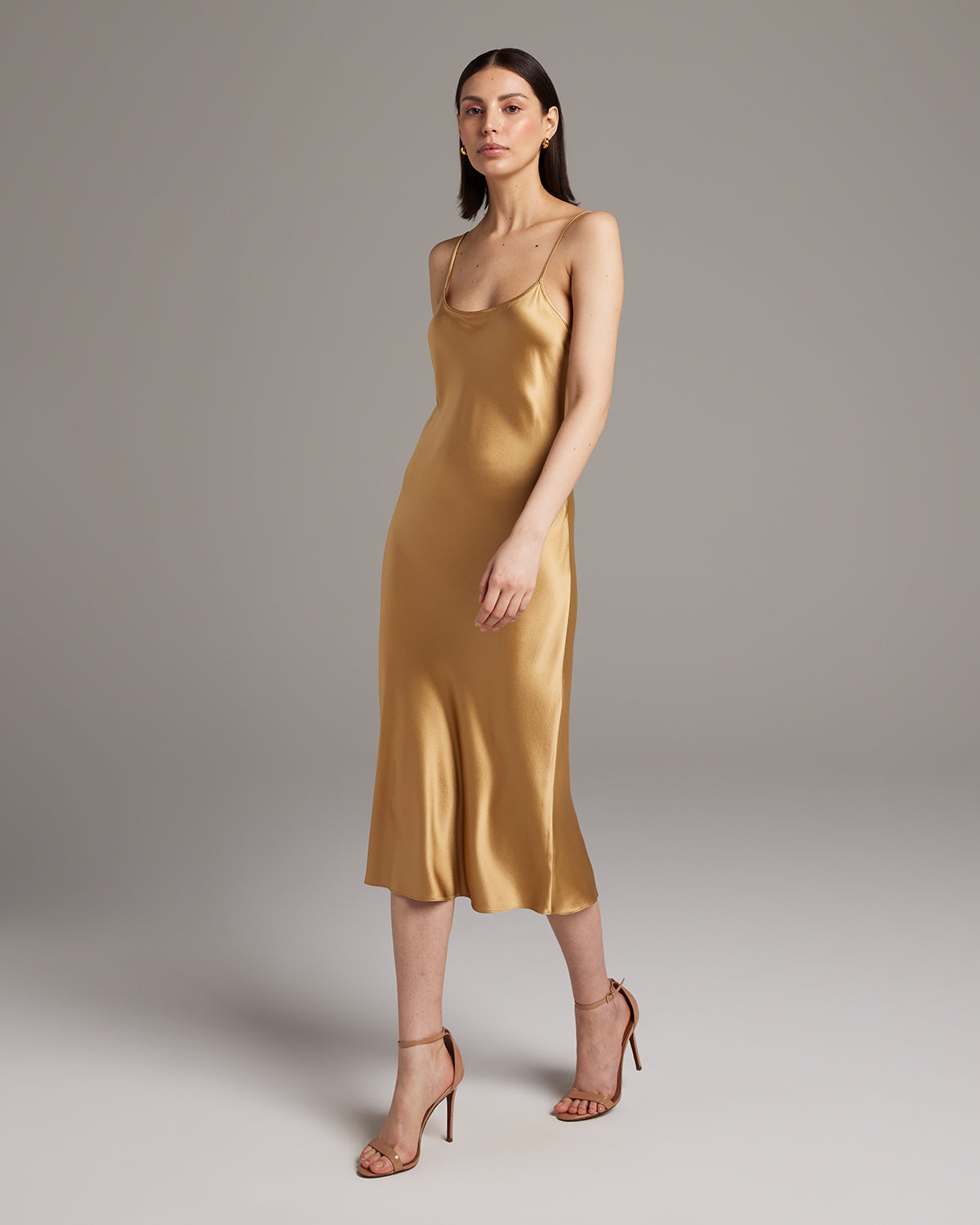 Silk Charmeuse Bias-Cut Midi Slip Dress