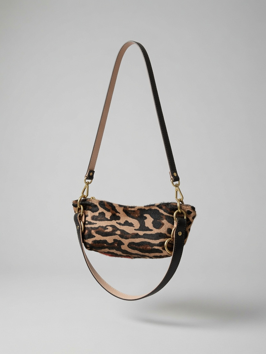 Baby Blair Shoulder Bag, Leopard Print Calf Hair-Black Leather BeAlice