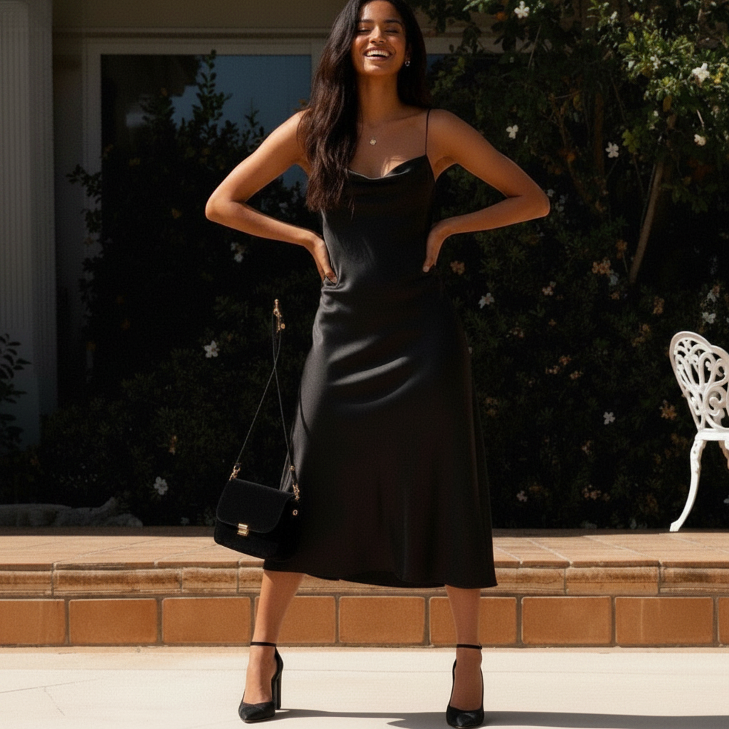 Silk Suspender Split-Back Midi Dress