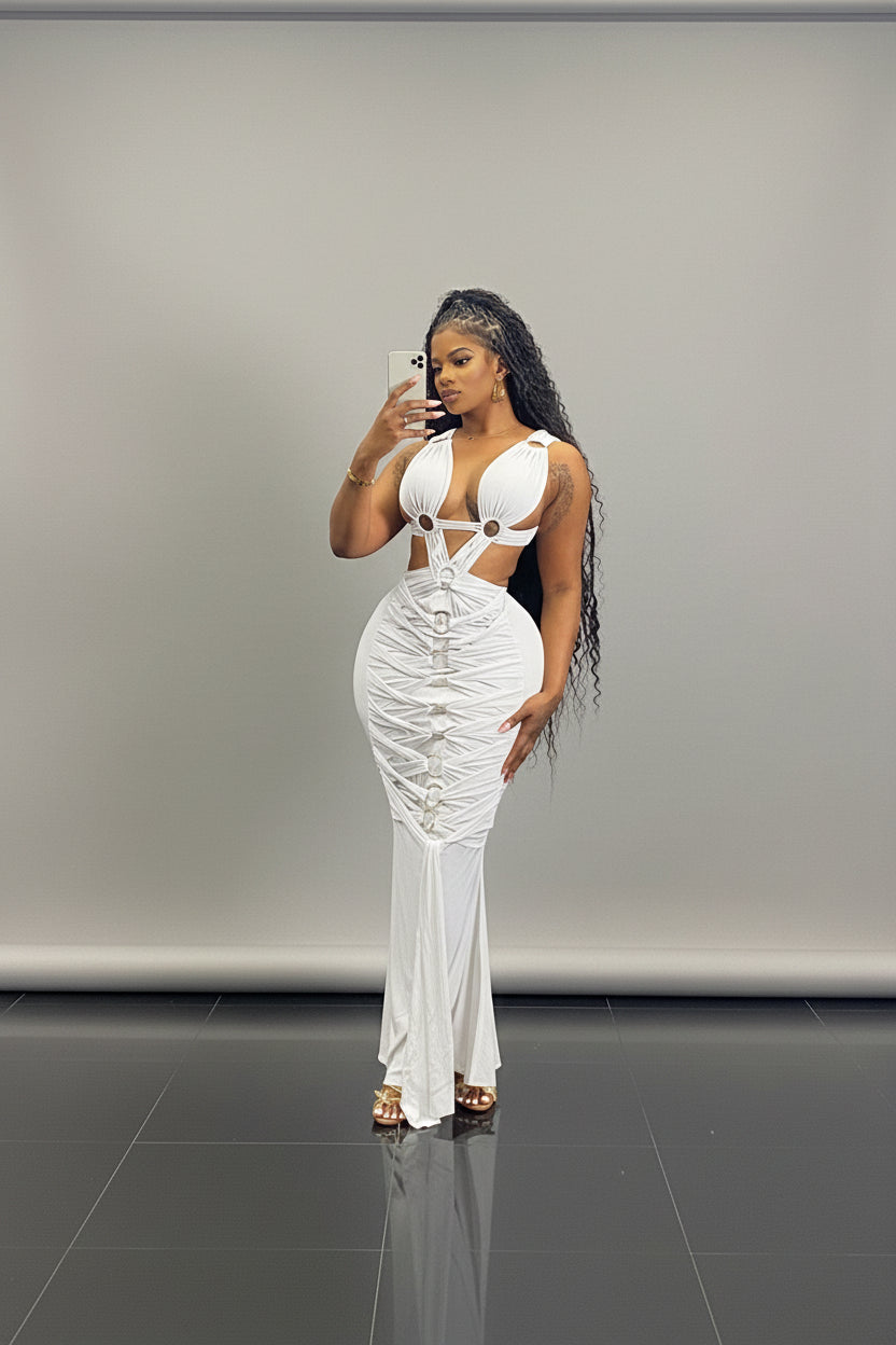 Hollow-Out Lace-Up High Waist Sheath Dress