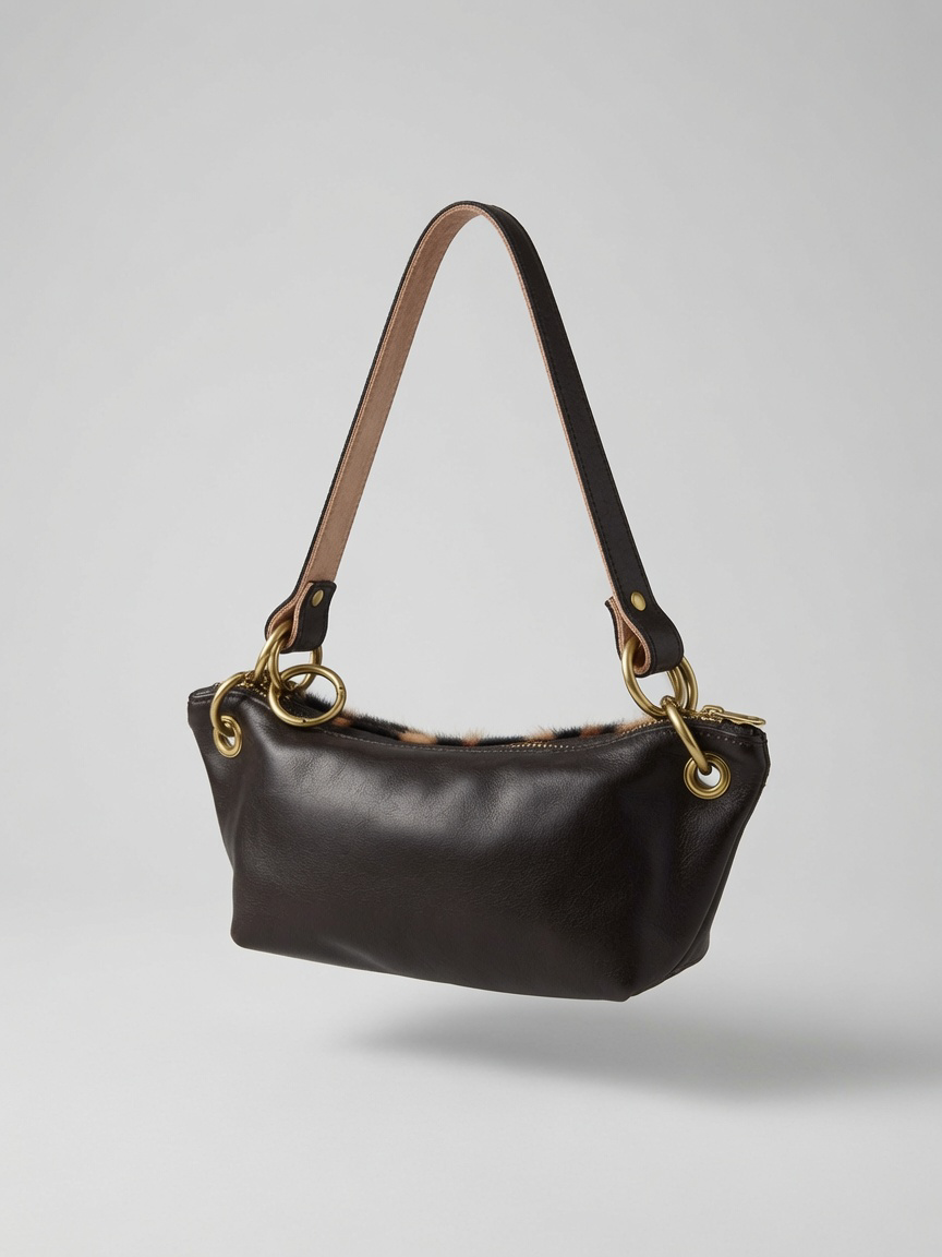 Baby Blair Shoulder Bag, Leopard Print Calf Hair-Black Leather BeAlice