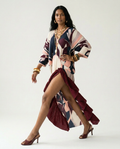 Ethereal Pleated Ruffle Maxi Kaftan Boho Brown