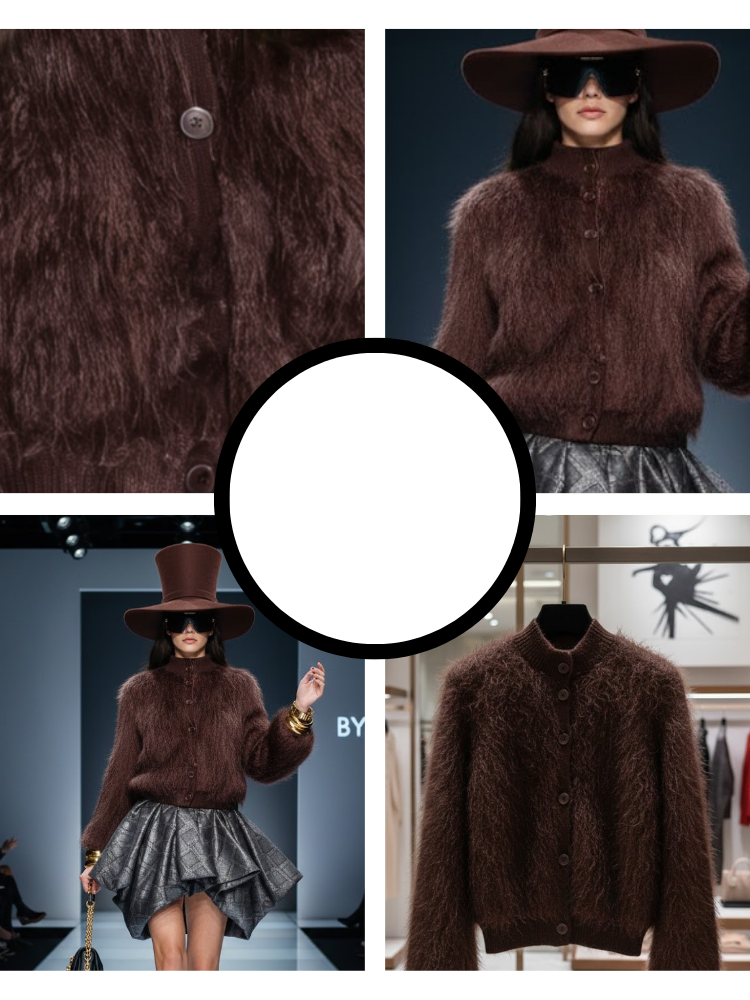 Brown Stand-Up Collar Jacket For Women, Gramercy, BYMANYC New York.