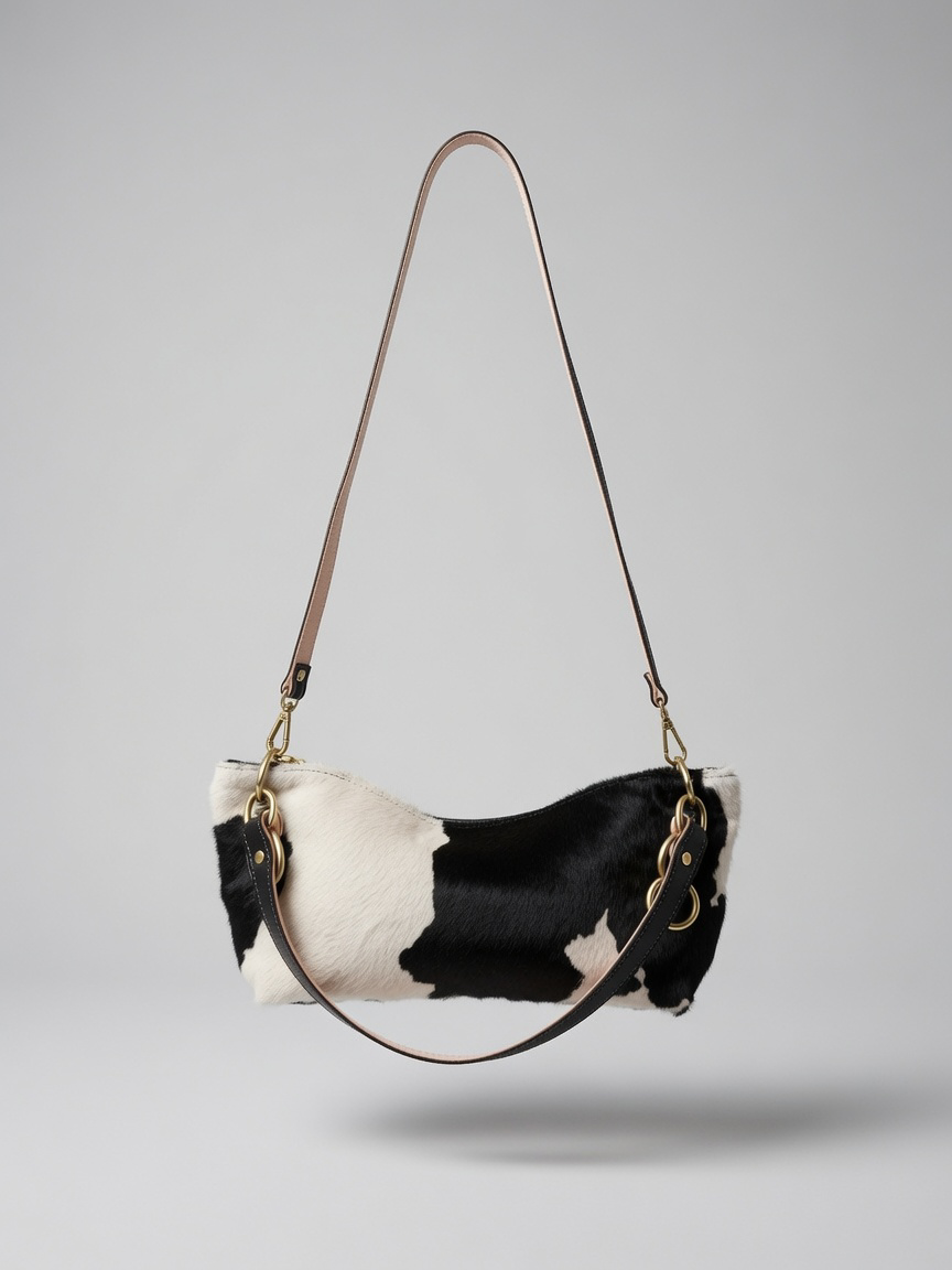 Blair Shoulder Bag, Cow Print Calf Hair-Black Leather BeAlice