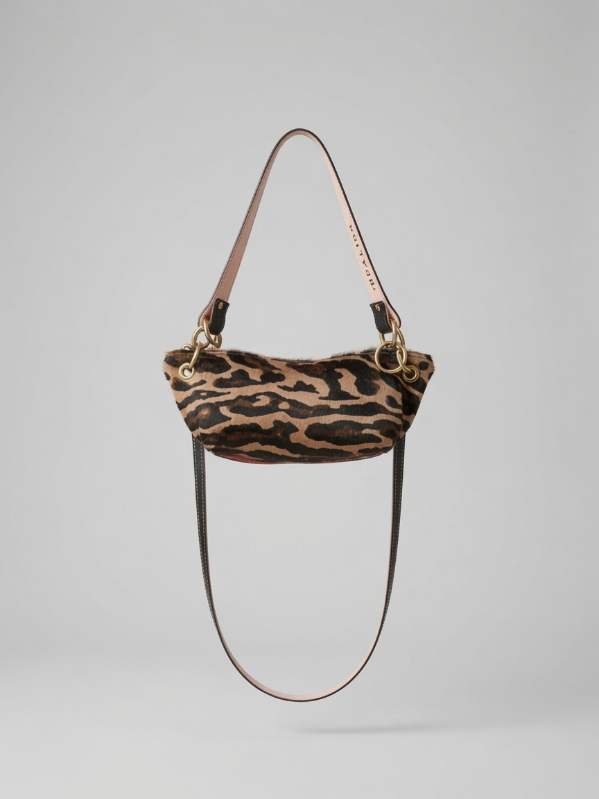 Baby Blair Shoulder Bag, Leopard Print Calf Hair-Black Leather BeAlice