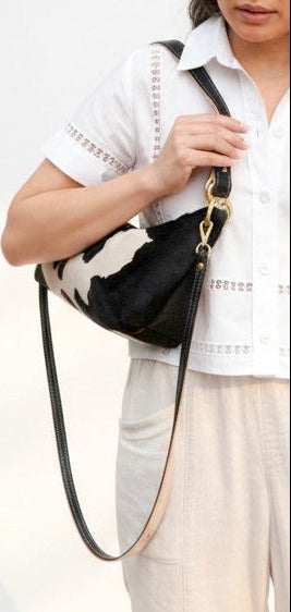 Blair Shoulder Bag, Cow Print Calf Hair-Black Leather BeAlice