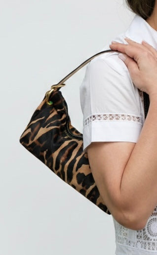 Baby Blair Shoulder Bag, Leopard Print Calf Hair-Black Leather BeAlice