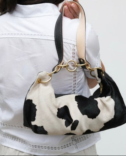 Blair Shoulder Bag, Cow Print Calf Hair-Black Leather BeAlice