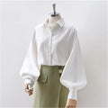 Korean Style 2022 Shirts Women Lantern Sleeve Loose Turn-down Collar Simple Solid Feminino Blouses Autumn All-match Fashion Urban Fashion Icon