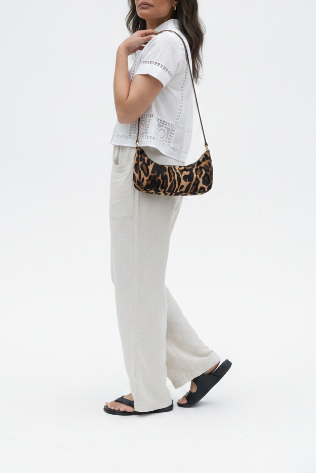 Baby Blair Shoulder Bag, Leopard Print Calf Hair-Black Leather BeAlice