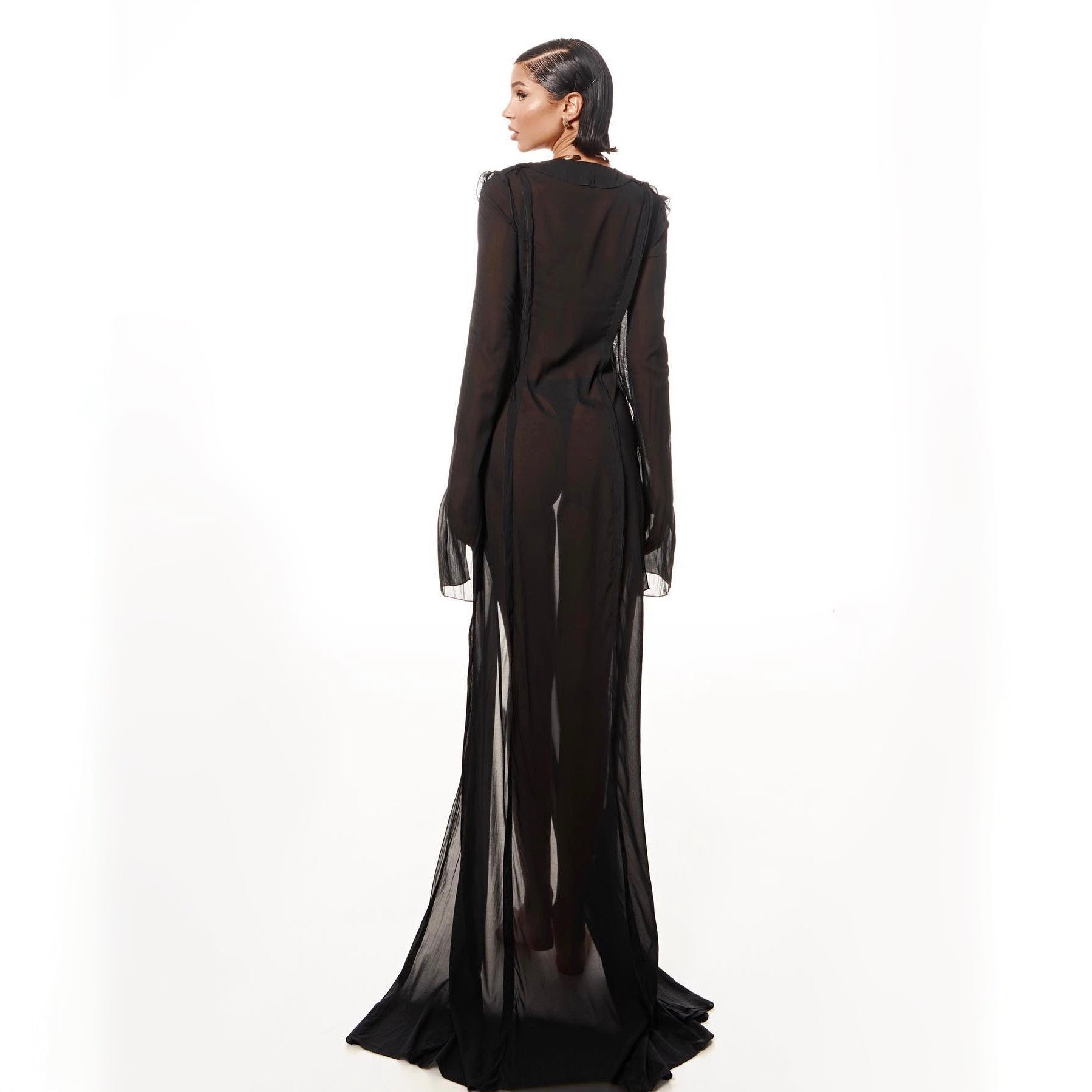 In Love Again Black Sheer Chiffon Maxi Dress