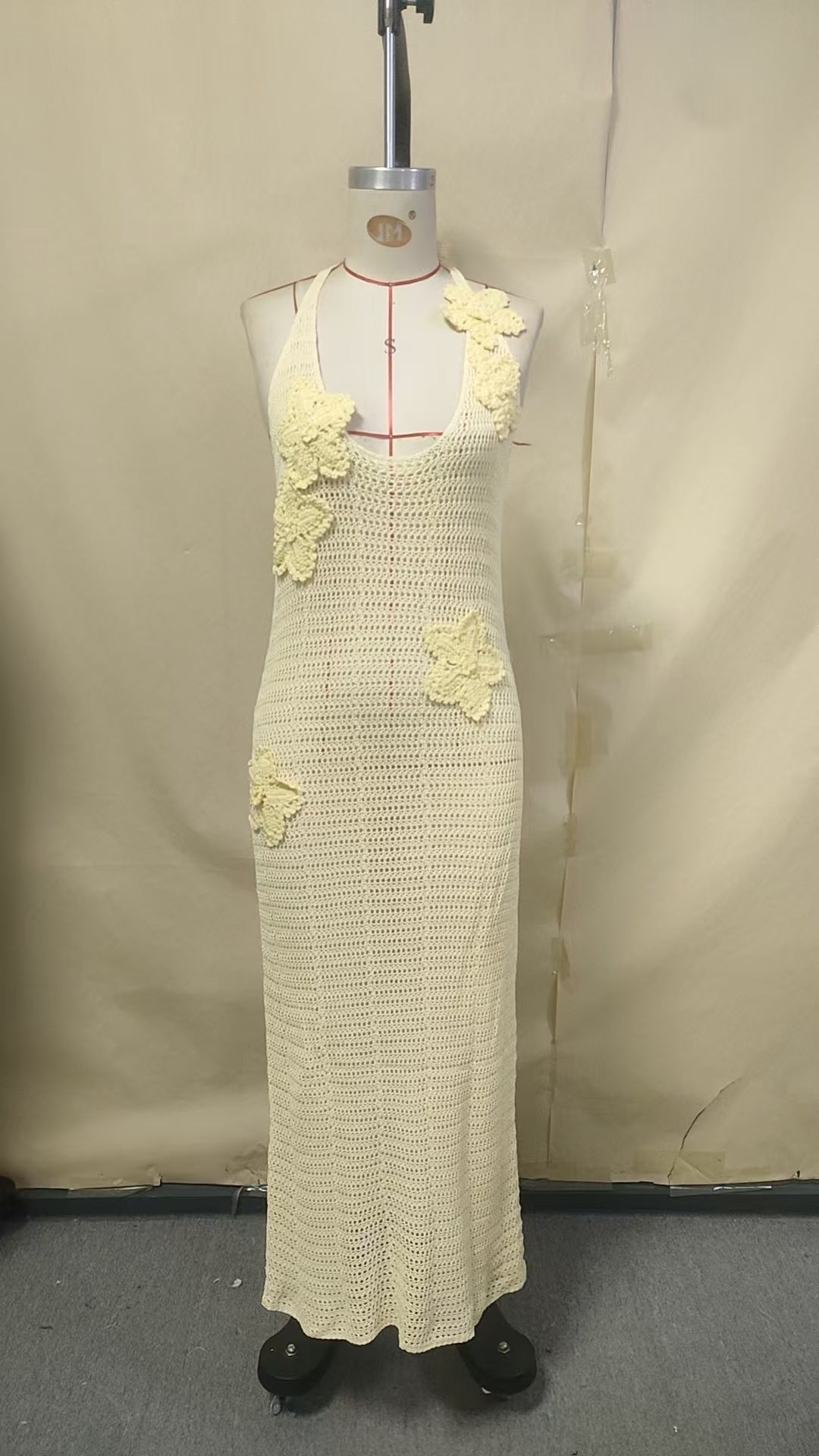 Hollow-Out Floral Halter Backless Vacation Beach Dress Bella Mia