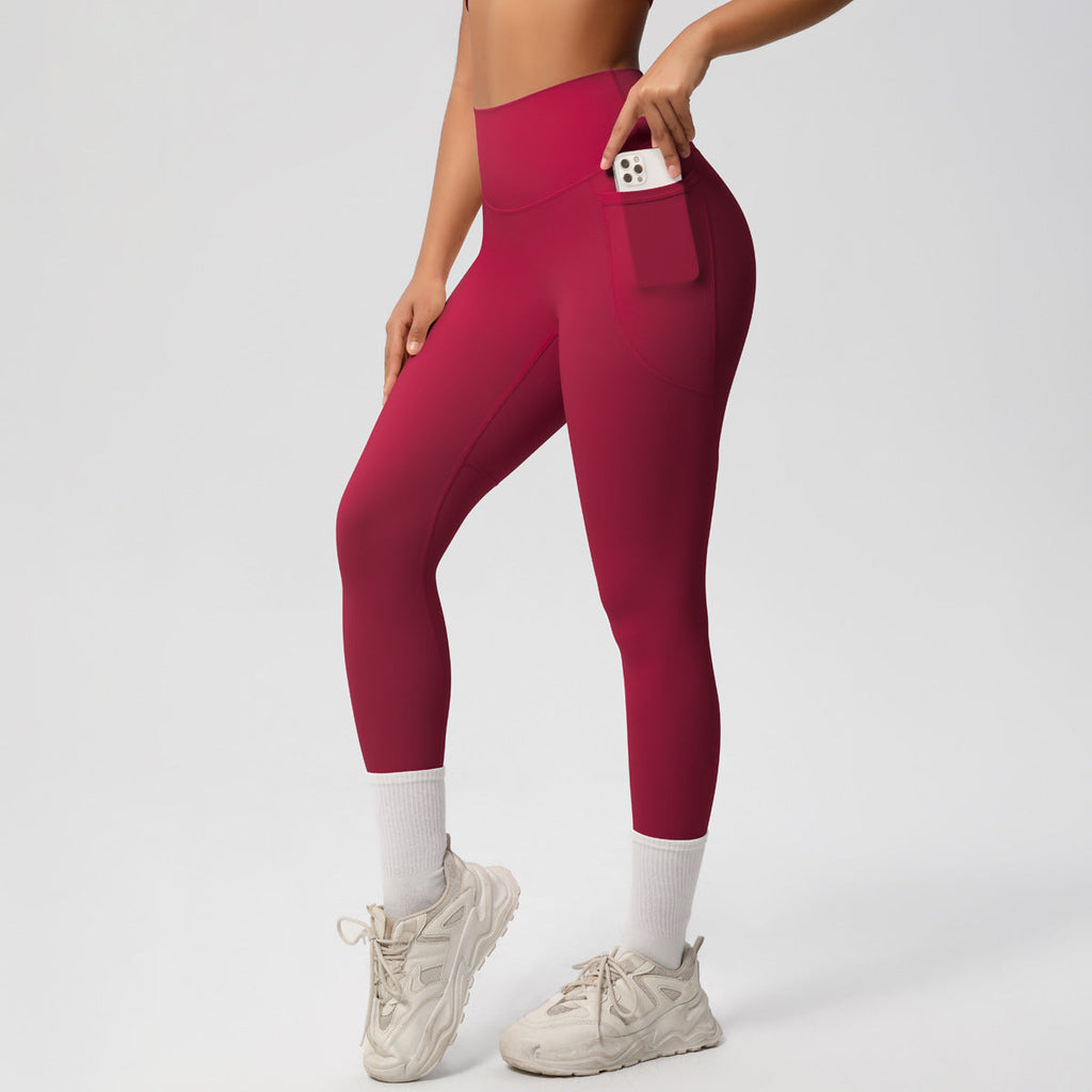Solid Color Double Sided Sanding Tight High Waist High Elastic Breathability Yoga Pants Sports Running Fitness Yoga Wear