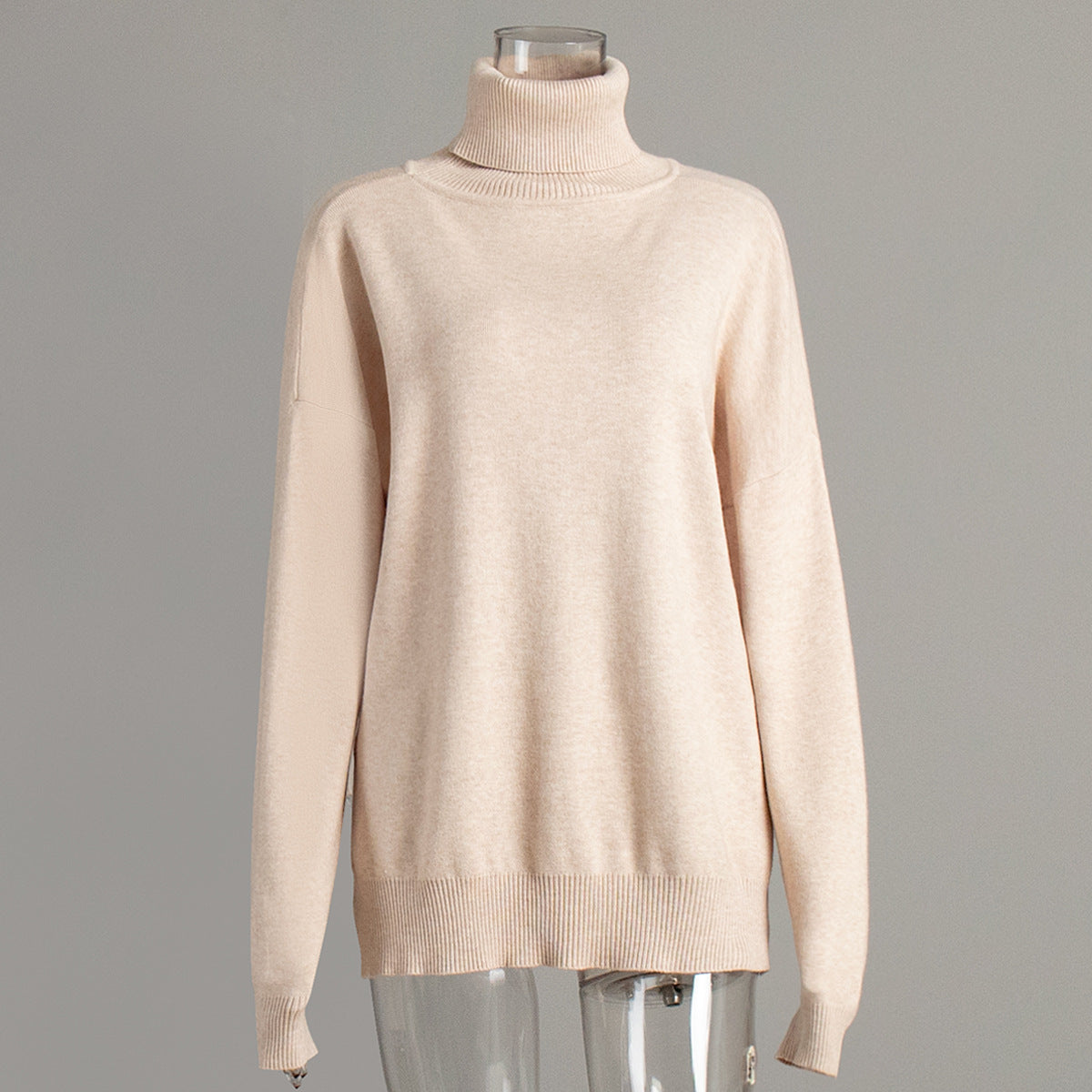 Turtleneck Slit Loose Solid Knit Sweater Bella Mia