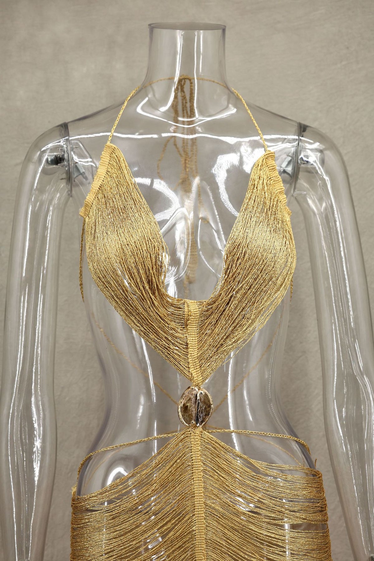 Spring Summer Shell Tassel Halter Strap Sexy Slim Hip Adjustable Dress