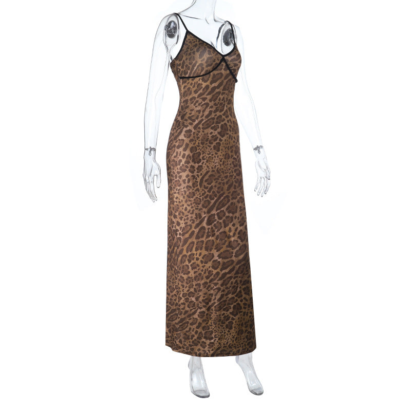 Sexy Leopard Strap Fishtail Maxi Dress
