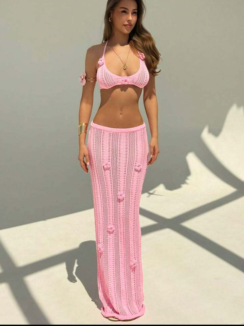 Floating Floral Halter Knit Bikini Swimsuit Dress Bella Mia