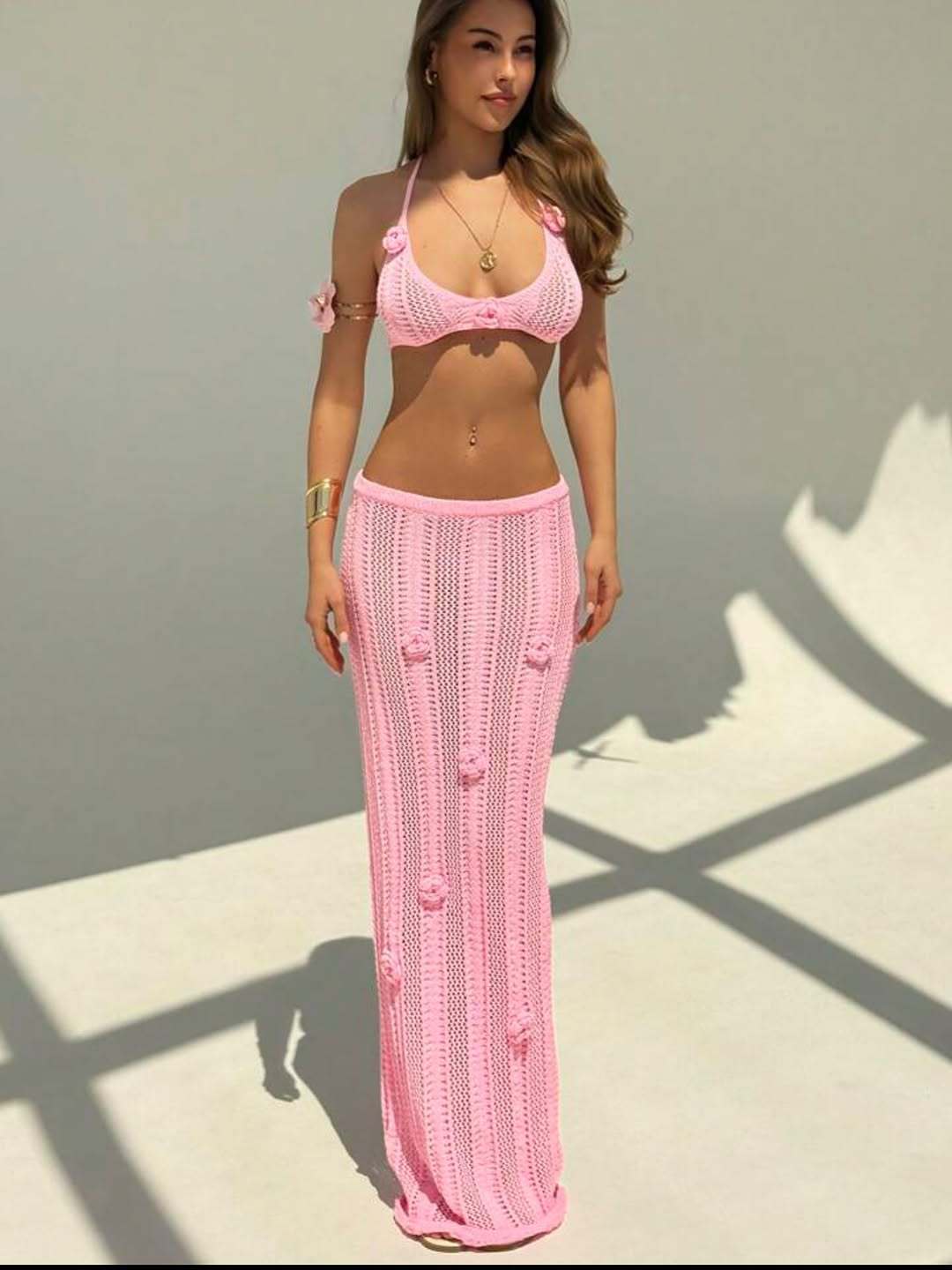 Floating Floral Halter Knit Bikini Swimsuit Dress Bella Mia