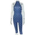 Women Clothing Waist Trimming Polka Dot Backless Jumpsuit Halter Sleeveless Sports Long Jumpsuit Bella Mia