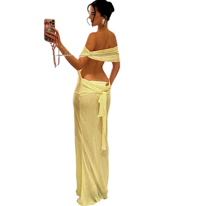 Sheer Mesh Backless Sheath Dress Bella Mia