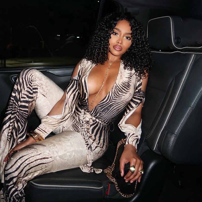 Deep V Off-Shoulder Top & High Waist Bootcut Jumpsuit Bella Mia