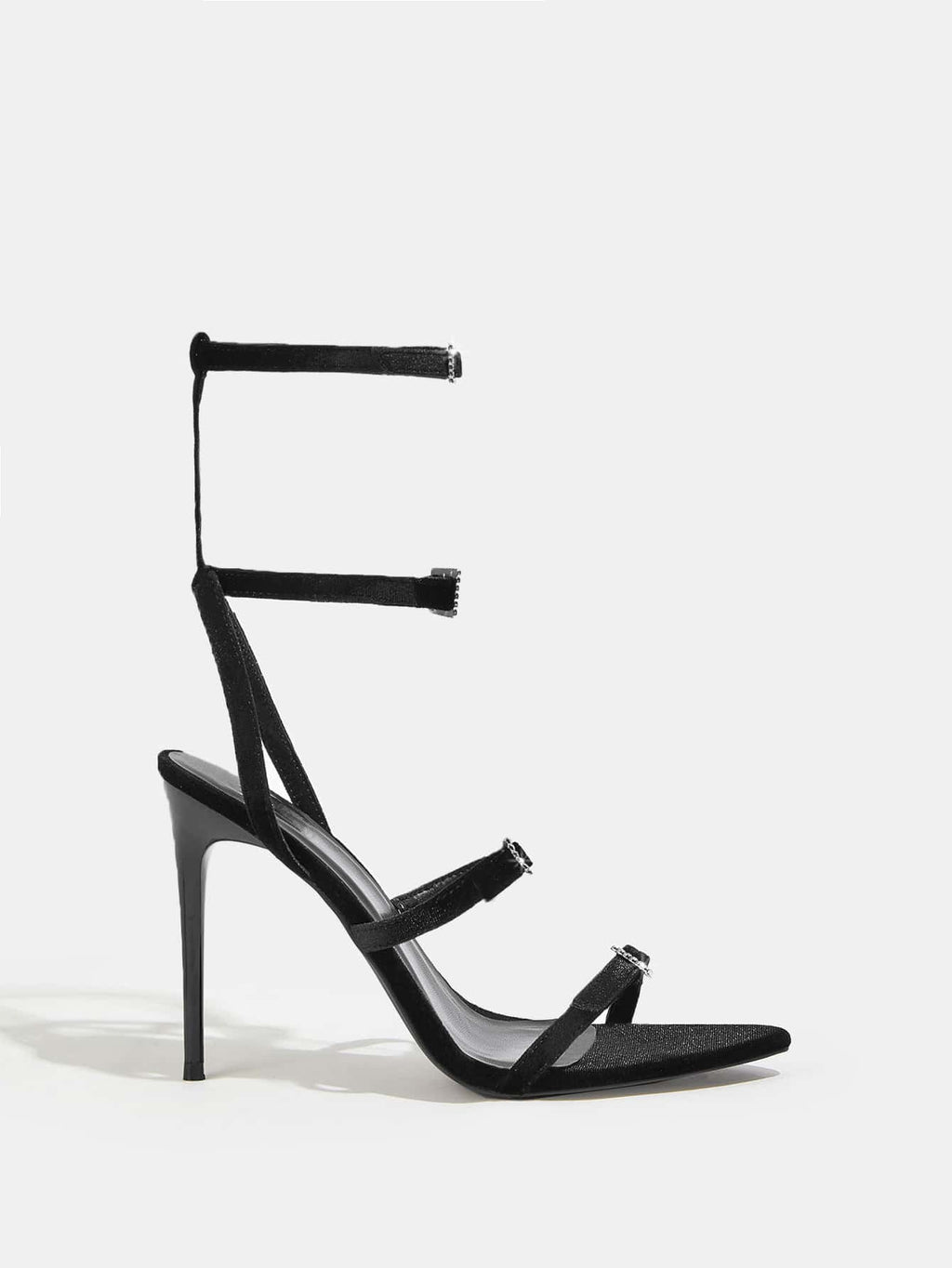 Rhinestone Buckle Pointed Toe 11cm Stiletto Sandals