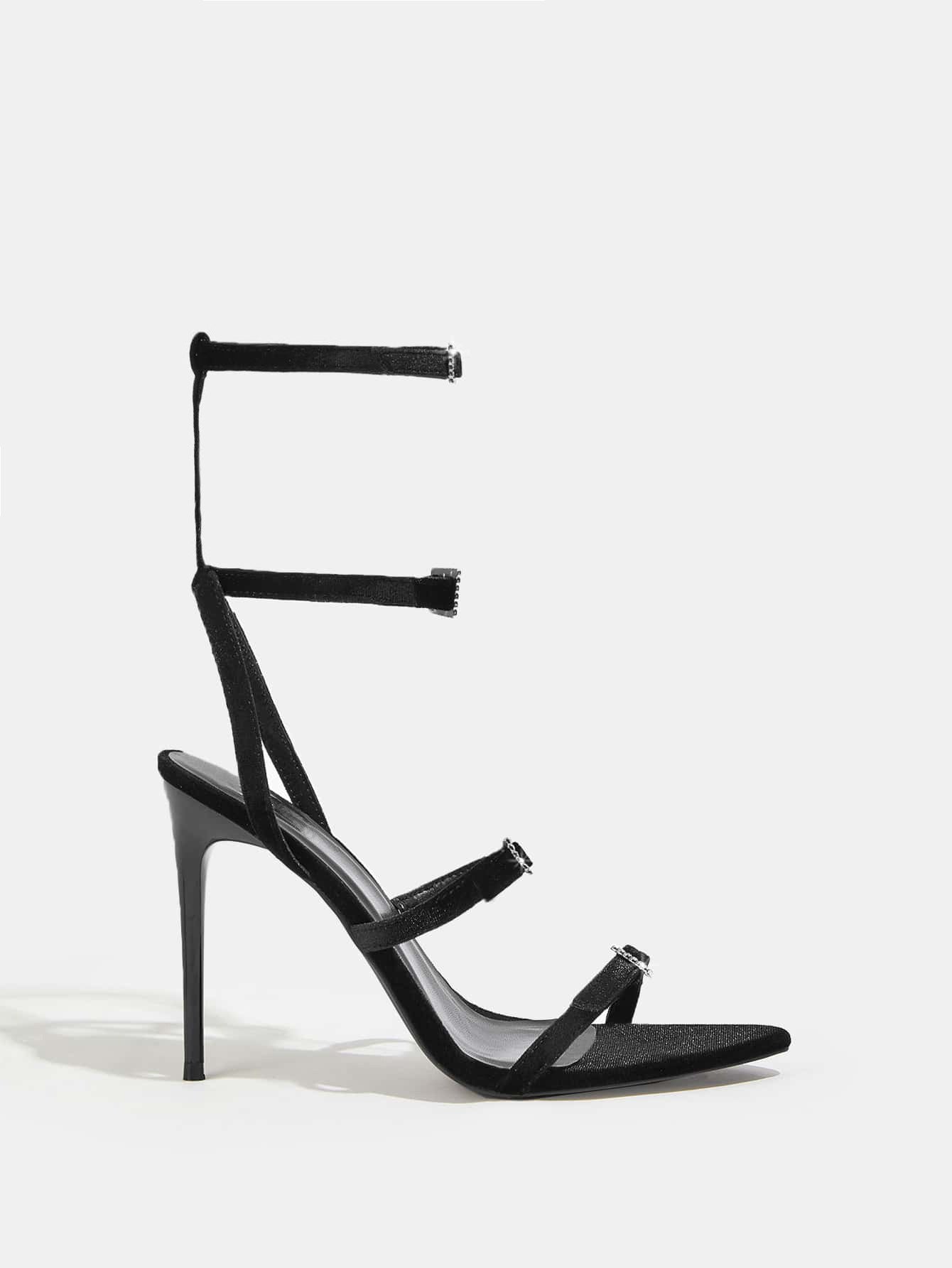 Rhinestone Buckle Pointed Toe 11cm Stiletto Sandals