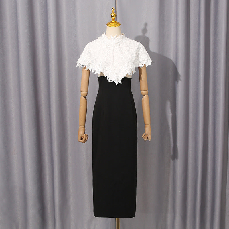 Elegant Socialite Chanel Dress High Grade Lace Stitching Shawl Slim Slimming Sheath Dress Ragazza