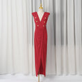 Spring V neck Sleeveless Design Split Dress Tight Waist Slimming Metal Decorative Dress Women